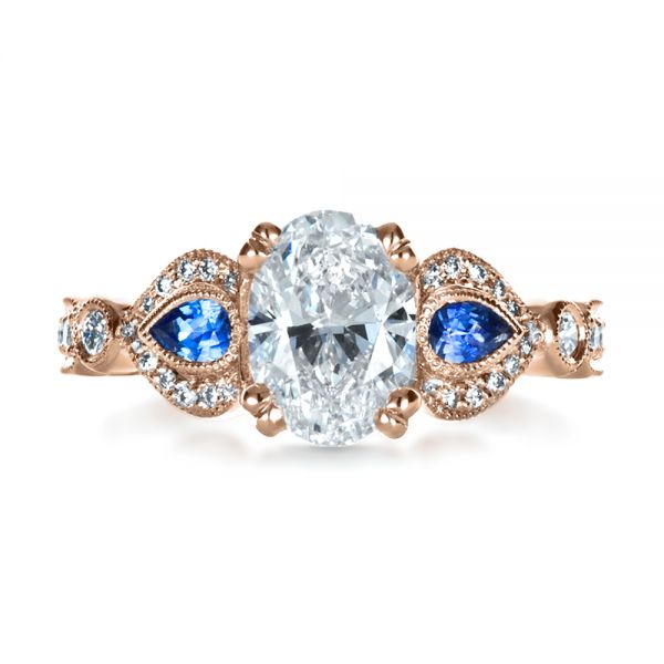 14k Rose Gold 14k Rose Gold Custom Three Stone Engagement Ring - Top View - 1399