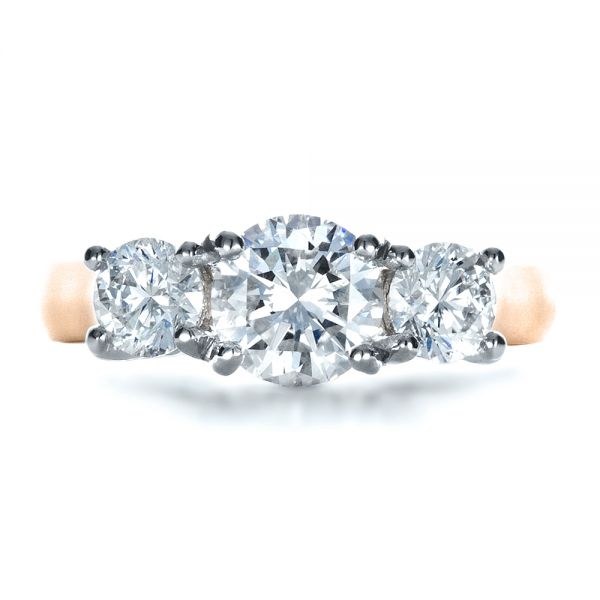 18k Rose Gold And Platinum 18k Rose Gold And Platinum Custom Three Stone Engagement Ring - Top View -  1412