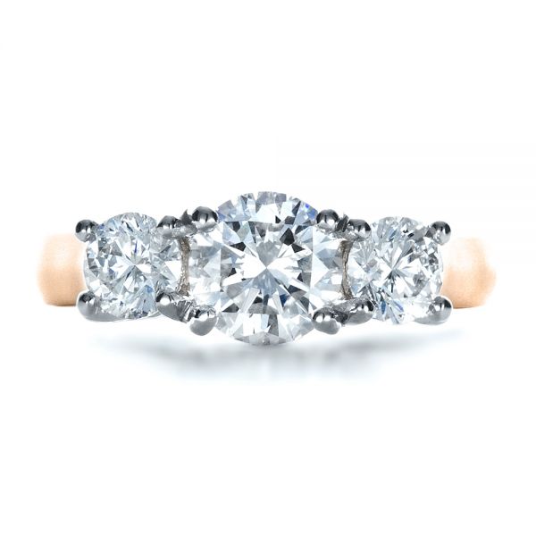 14k Rose Gold And Platinum 14k Rose Gold And Platinum Custom Three Stone Engagement Ring - Top View - 1412