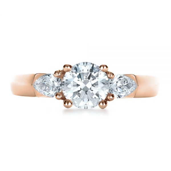 18k Rose Gold 18k Rose Gold Custom Three Stone Engagement Ring - Top View -  1422