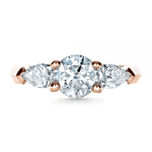 14k Rose Gold 14k Rose Gold Custom Three Stone Engagement Ring - Top View -  1438