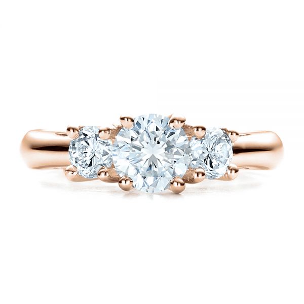 18k Rose Gold 18k Rose Gold Custom Three Stone Engagement Ring - Top View -  1458