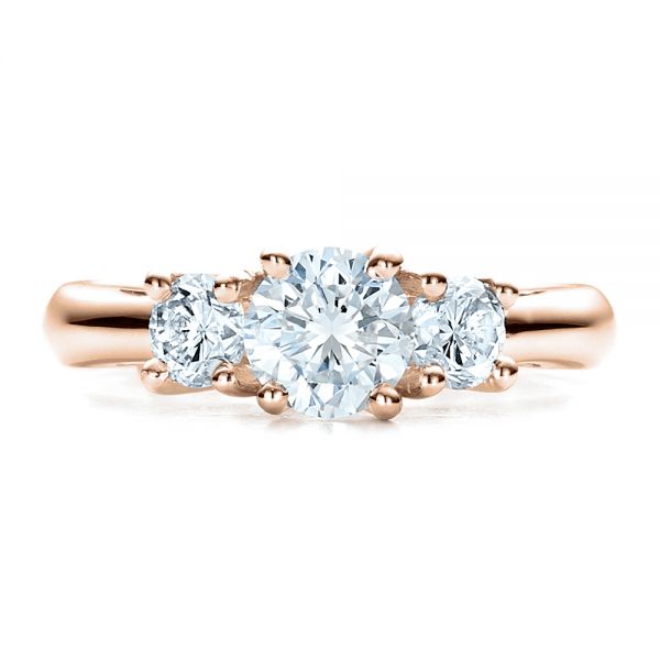 14k Rose Gold 14k Rose Gold Custom Three Stone Engagement Ring - Top View - 1458