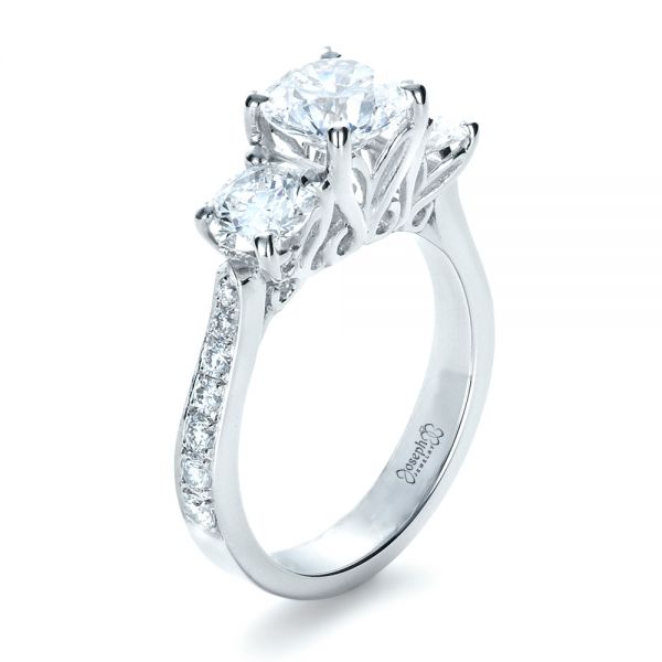  Platinum Custom Three Stone Engagement Ring - Three-Quarter View -  1315