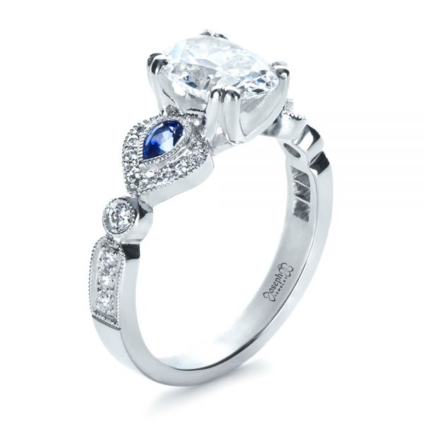  Platinum Custom Three Stone Engagement Ring - Three-Quarter View -  1399