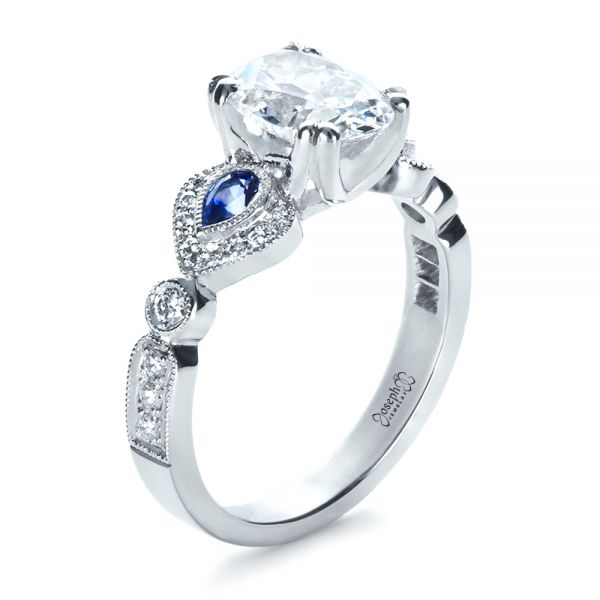 18k White Gold 18k White Gold Custom Three Stone Engagement Ring - Three-Quarter View -  1399