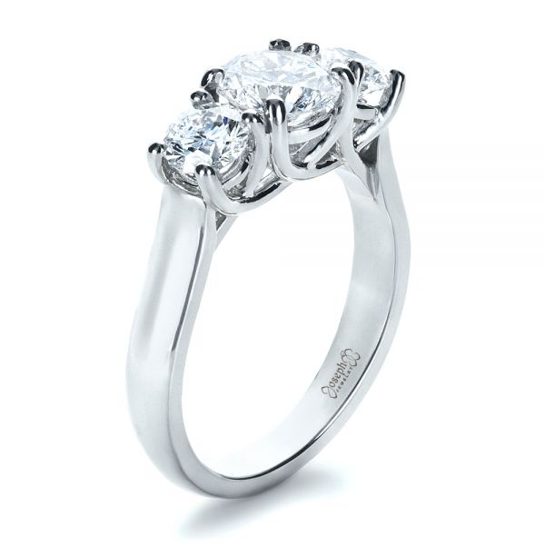 14k White Gold And Platinum 14k White Gold And Platinum Custom Three Stone Engagement Ring - Three-Quarter View -  1412