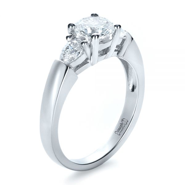 18k White Gold 18k White Gold Custom Three Stone Engagement Ring - Three-Quarter View -  1422