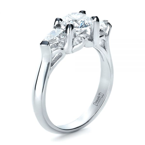 18k White Gold 18k White Gold Custom Three Stone Engagement Ring - Three-Quarter View -  1438