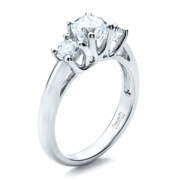 18k White Gold 18k White Gold Custom Three Stone Engagement Ring - Three-Quarter View -  1458