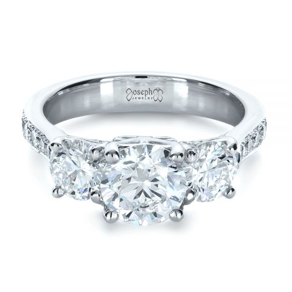  Platinum Custom Three Stone Engagement Ring - Flat View -  1315
