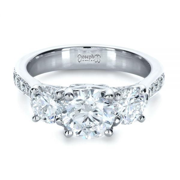 Platinum Custom Three Stone Engagement Ring - Flat View - 1315