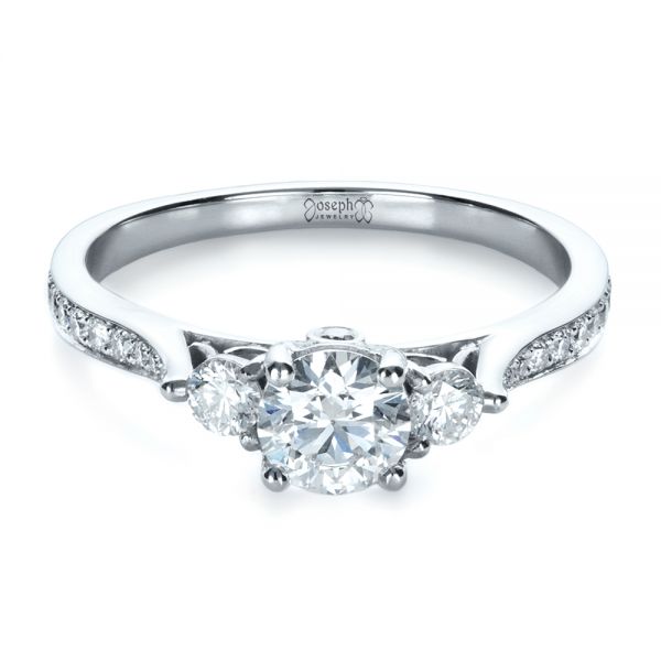  Platinum Custom Three Stone Engagement Ring - Flat View -  1386