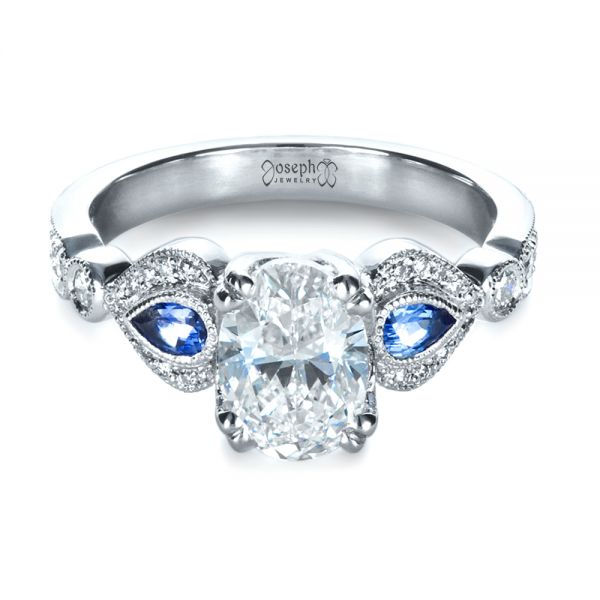  Platinum Custom Three Stone Engagement Ring - Flat View -  1399