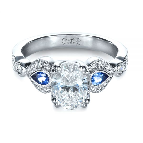 Platinum Custom Three Stone Engagement Ring - Flat View - 1399