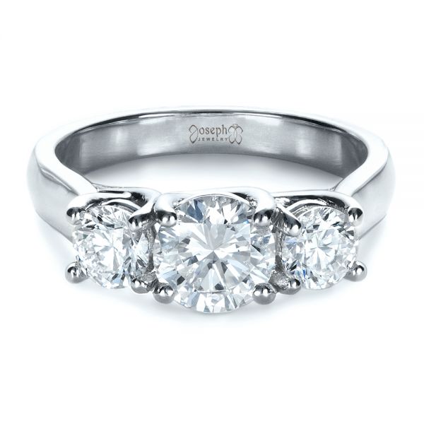 14k White Gold And Platinum 14k White Gold And Platinum Custom Three Stone Engagement Ring - Flat View -  1412
