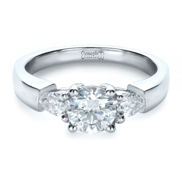  Platinum Custom Three Stone Engagement Ring - Flat View -  1422