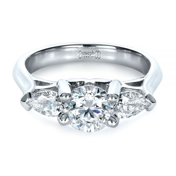  Platinum Custom Three Stone Engagement Ring - Flat View -  1438