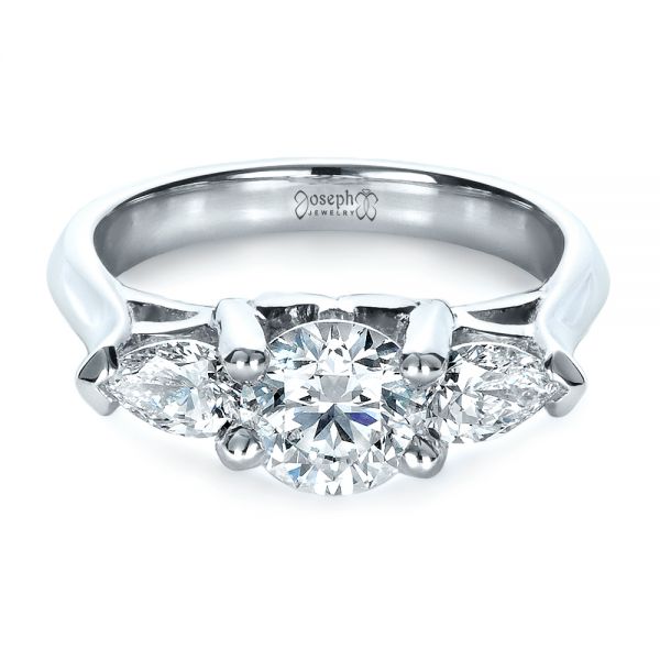 18k White Gold 18k White Gold Custom Three Stone Engagement Ring - Flat View - 1438