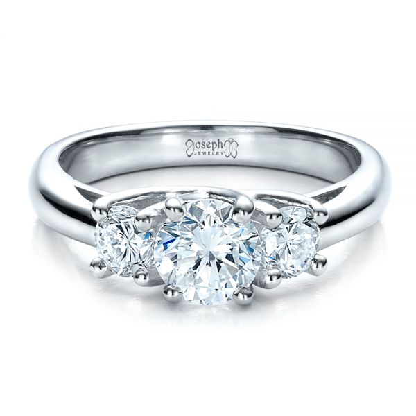  Platinum Custom Three Stone Engagement Ring - Flat View -  1458