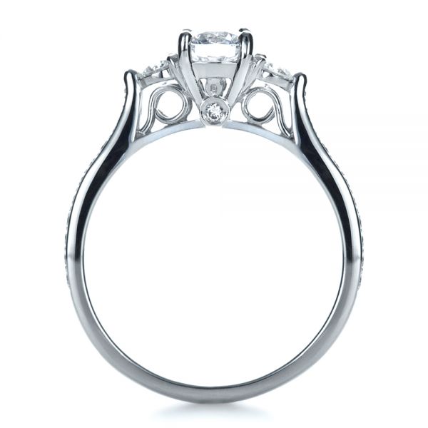 14k White Gold 14k White Gold Custom Three Stone Engagement Ring - Front View -  1386