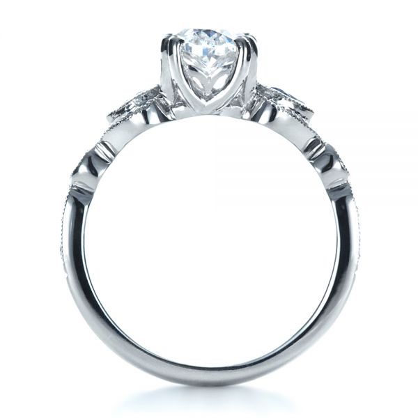 14k White Gold 14k White Gold Custom Three Stone Engagement Ring - Front View -  1399