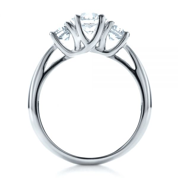 14k White Gold 14k White Gold Custom Three Stone Engagement Ring - Front View -  1458