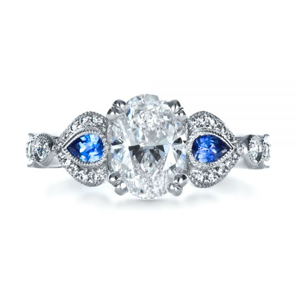 Platinum Custom Three Stone Engagement Ring - Top View - 1399