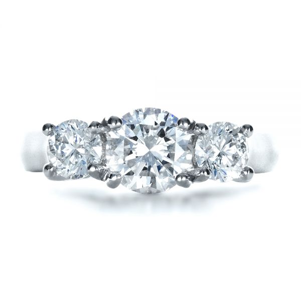 14k White Gold And Platinum 14k White Gold And Platinum Custom Three Stone Engagement Ring - Top View -  1412