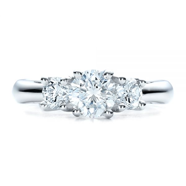 18k White Gold 18k White Gold Custom Three Stone Engagement Ring - Top View -  1458