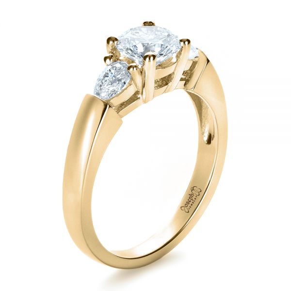 14k Yellow Gold 14k Yellow Gold Custom Three Stone Engagement Ring - Three-Quarter View -  1422