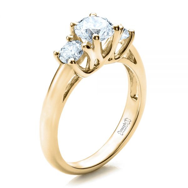18k Yellow Gold 18k Yellow Gold Custom Three Stone Engagement Ring - Three-Quarter View - 1458