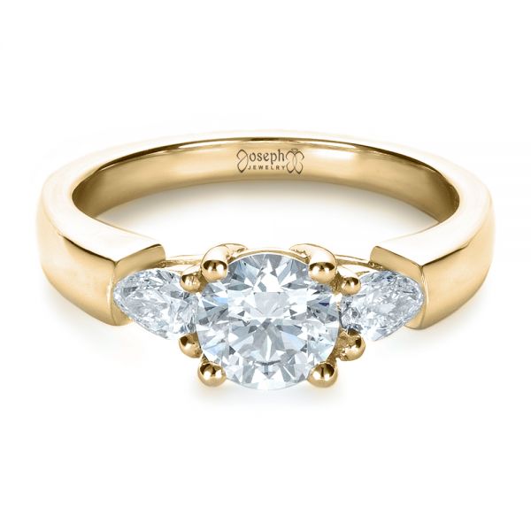 18k Yellow Gold 18k Yellow Gold Custom Three Stone Engagement Ring - Flat View -  1422