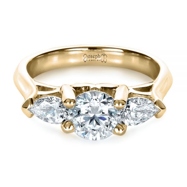 14k Yellow Gold 14k Yellow Gold Custom Three Stone Engagement Ring - Flat View -  1438