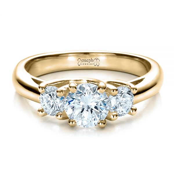 18k Yellow Gold 18k Yellow Gold Custom Three Stone Engagement Ring - Flat View - 1458