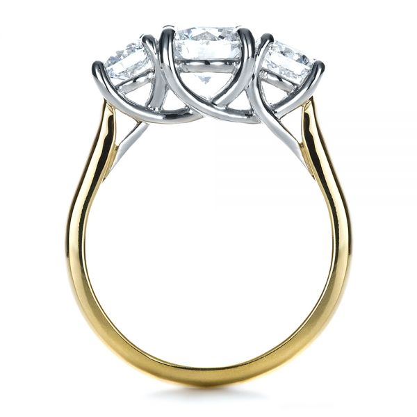 18k Yellow Gold And 14K Gold 18k Yellow Gold And 14K Gold Custom Three Stone Engagement Ring - Front View -  1412