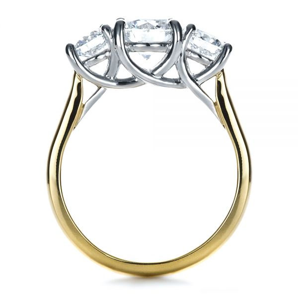 18k Yellow Gold And Platinum Custom Three Stone Engagement Ring - Front View - 1412