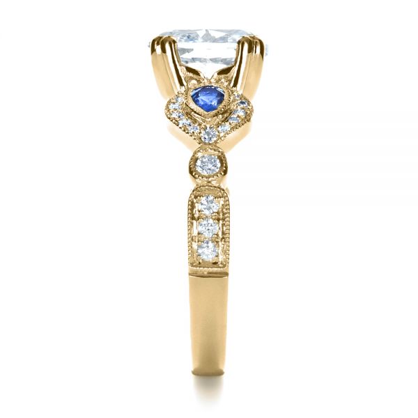 14k Yellow Gold 14k Yellow Gold Custom Three Stone Engagement Ring - Side View - 1399