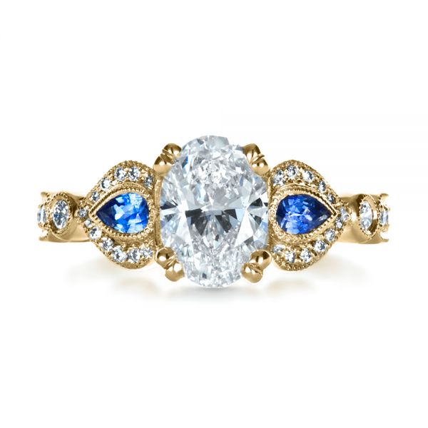 14k Yellow Gold 14k Yellow Gold Custom Three Stone Engagement Ring - Top View - 1399