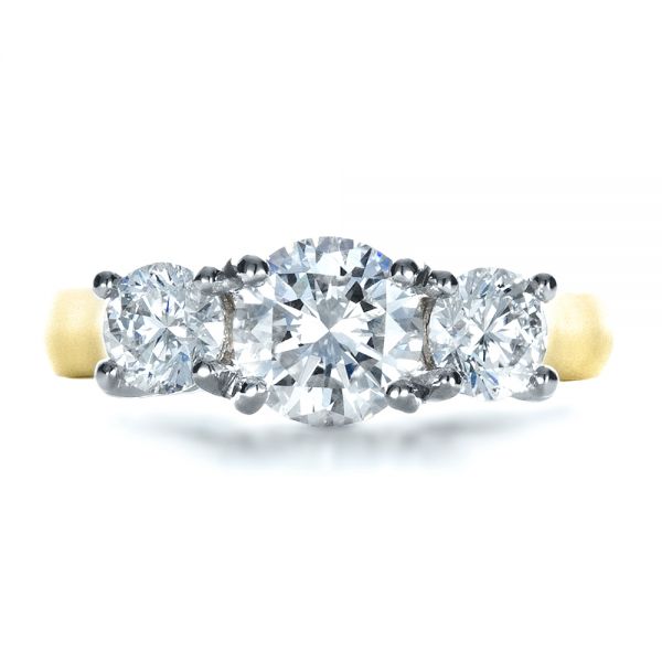 18k Yellow Gold And Platinum Custom Three Stone Engagement Ring - Top View -  1412