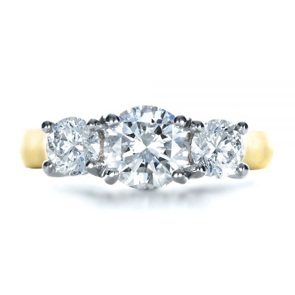 18k Yellow Gold And Platinum Custom Three Stone Engagement Ring - Top View - 1412