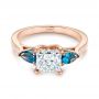 18k Rose Gold 18k Rose Gold Custom Three Stone London Blue Topaz And Diamond Engagement Ring - Flat View -  104059 - Thumbnail