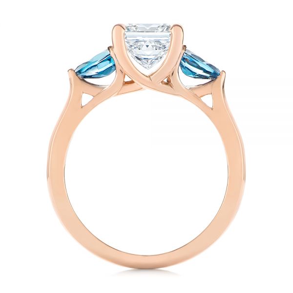 18k Rose Gold 18k Rose Gold Custom Three Stone London Blue Topaz And Diamond Engagement Ring - Front View -  104059