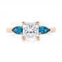 14k Rose Gold Custom Three Stone London Blue Topaz And Diamond Engagement Ring - Top View -  104059 - Thumbnail