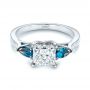 14k White Gold 14k White Gold Custom Three Stone London Blue Topaz And Diamond Engagement Ring - Flat View -  104059 - Thumbnail