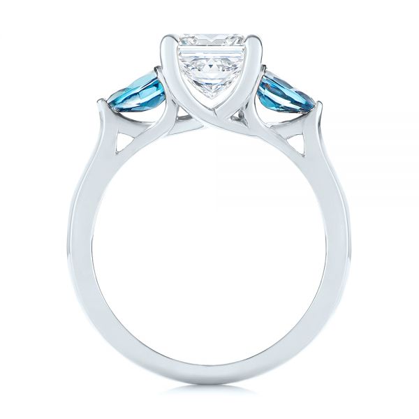 18k White Gold 18k White Gold Custom Three Stone London Blue Topaz And Diamond Engagement Ring - Front View -  104059