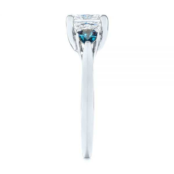 Platinum Platinum Custom Three Stone London Blue Topaz And Diamond Engagement Ring - Side View - 104059