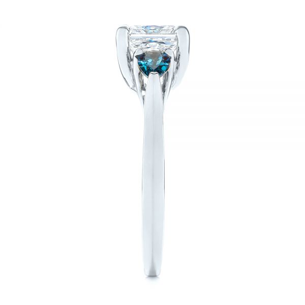 18k White Gold 18k White Gold Custom Three Stone London Blue Topaz And Diamond Engagement Ring - Side View -  104059