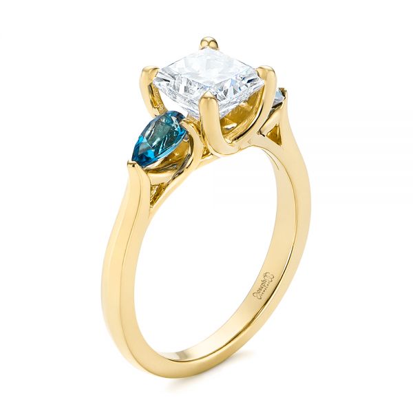 18k Yellow Gold 18k Yellow Gold Custom Three Stone London Blue Topaz And Diamond Engagement Ring - Three-Quarter View -  104059