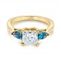 18k Yellow Gold 18k Yellow Gold Custom Three Stone London Blue Topaz And Diamond Engagement Ring - Flat View -  104059 - Thumbnail